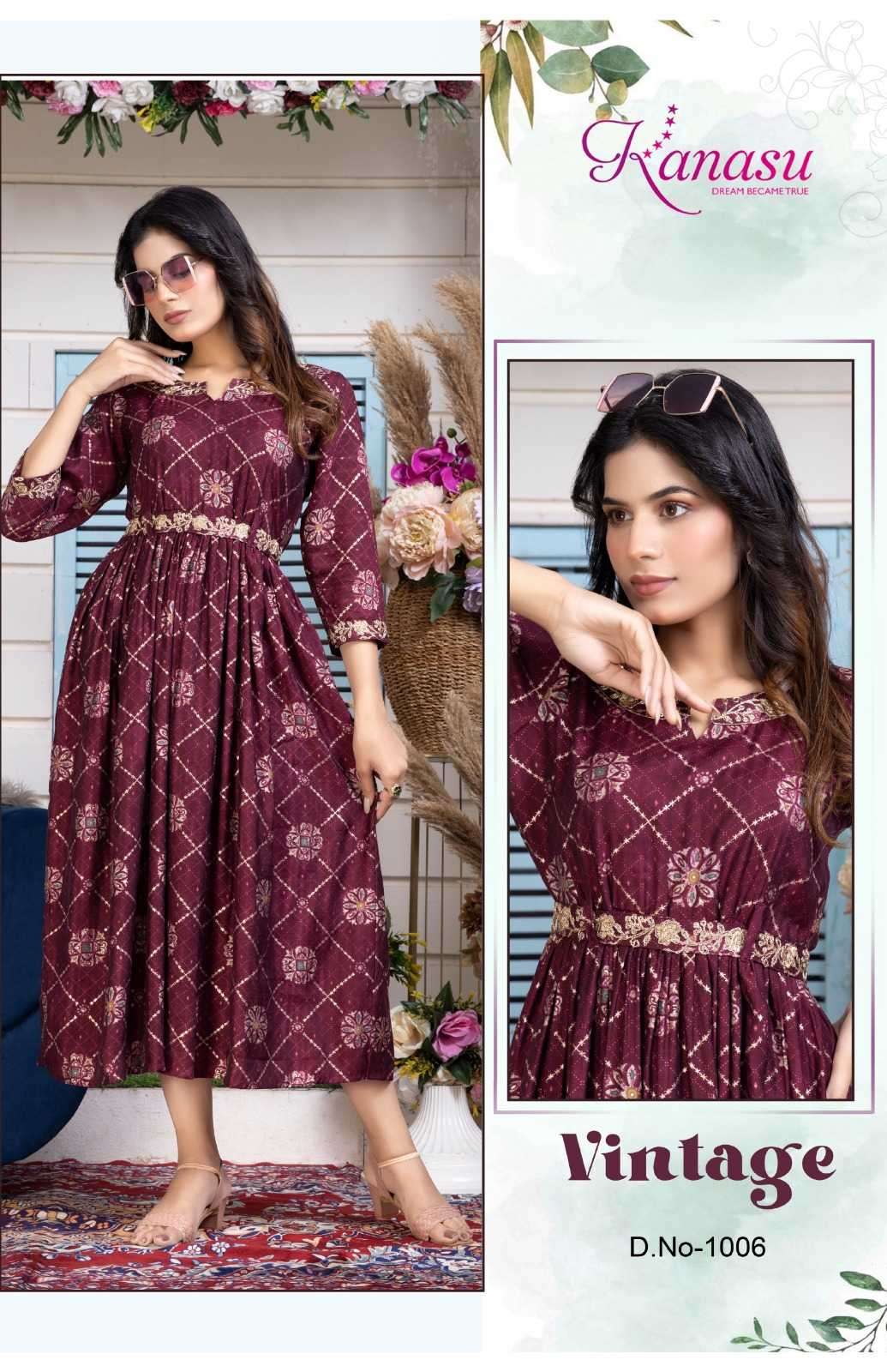 kanasu vintage series 1001-1006 heavy chanderi modal kurti 