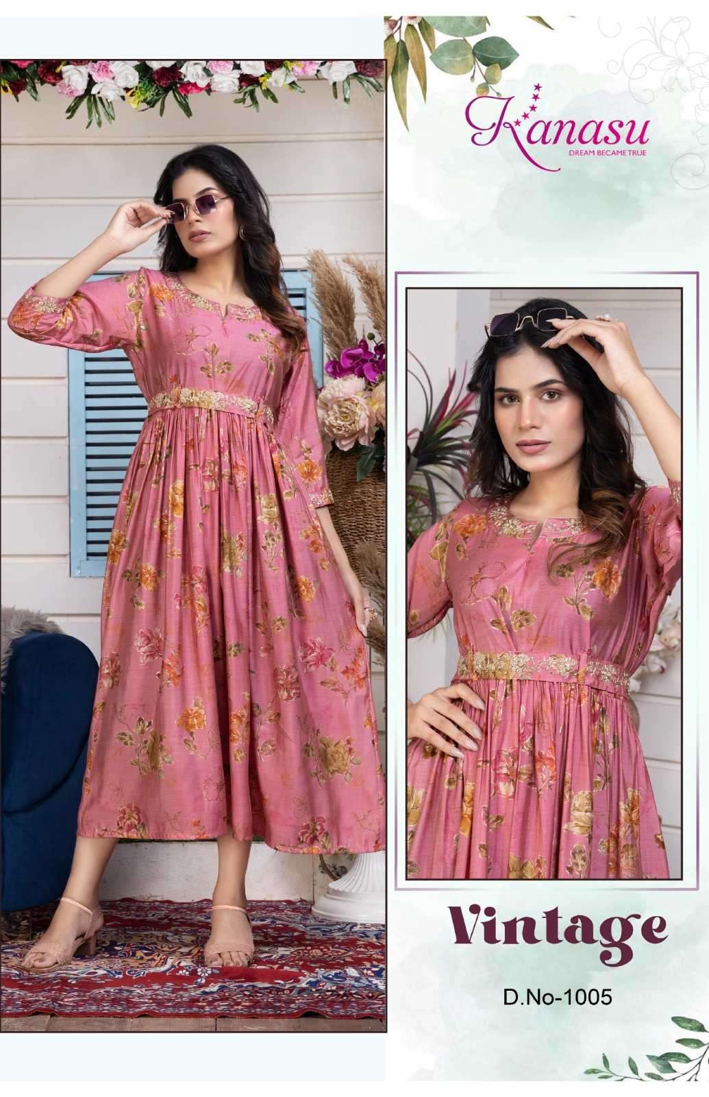kanasu vintage series 1001-1006 heavy chanderi modal kurti 