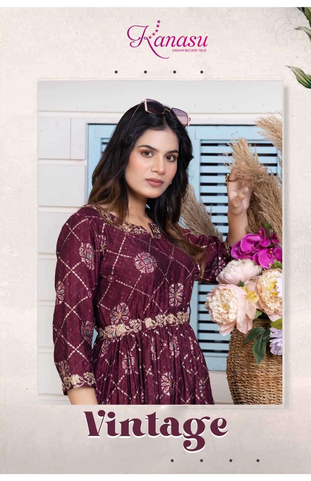 kanasu vintage series 1001-1006 heavy chanderi modal kurti 