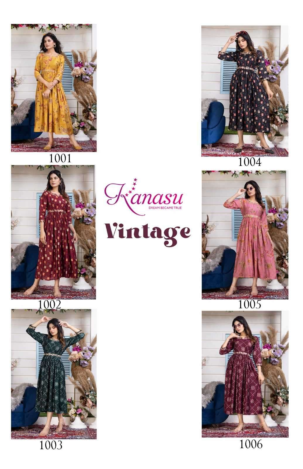 kanasu vintage series 1001-1006 heavy chanderi modal kurti 