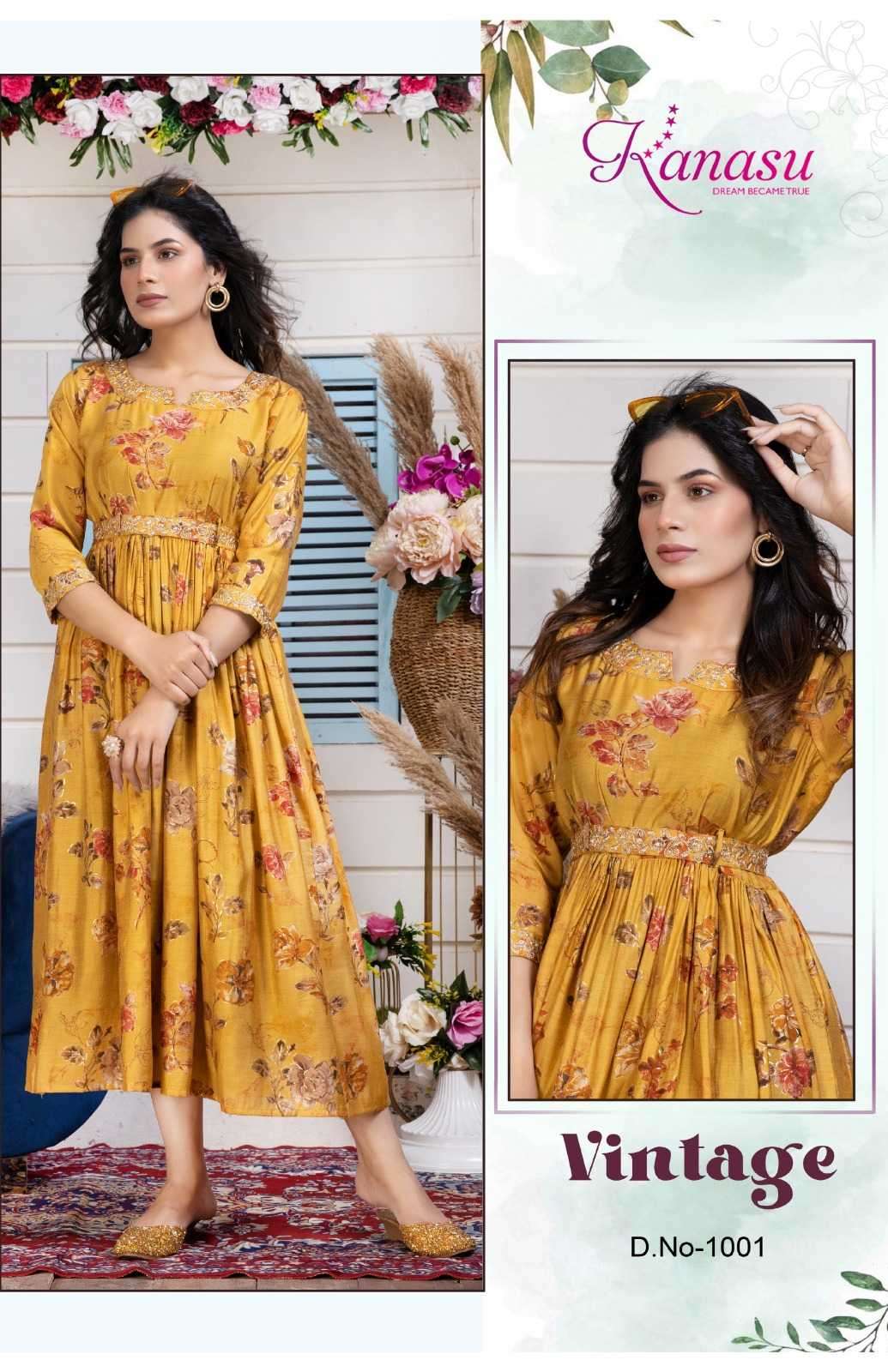 kanasu vintage series 1001-1006 heavy chanderi modal kurti 