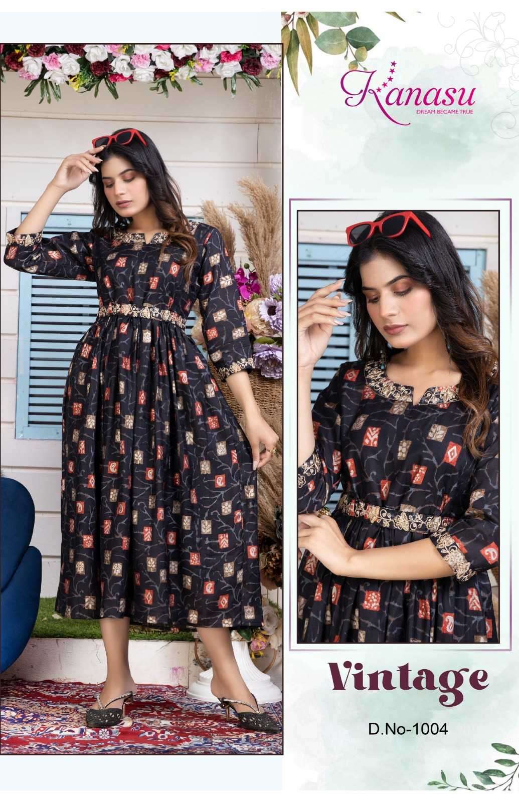 kanasu vintage series 1001-1006 heavy chanderi modal kurti 
