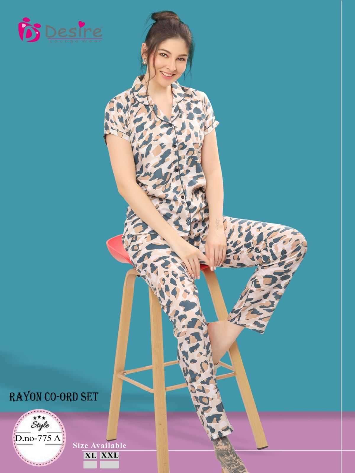 desire rayon cord set 774-776 readymade front open women night suit