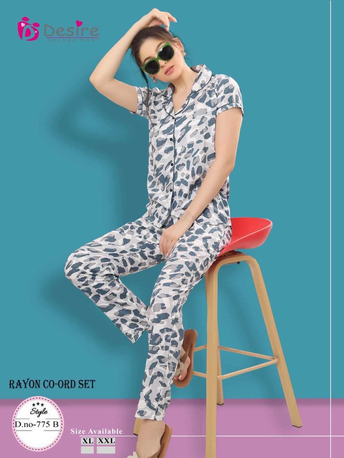 desire rayon cord set 774-776 readymade front open women night suit