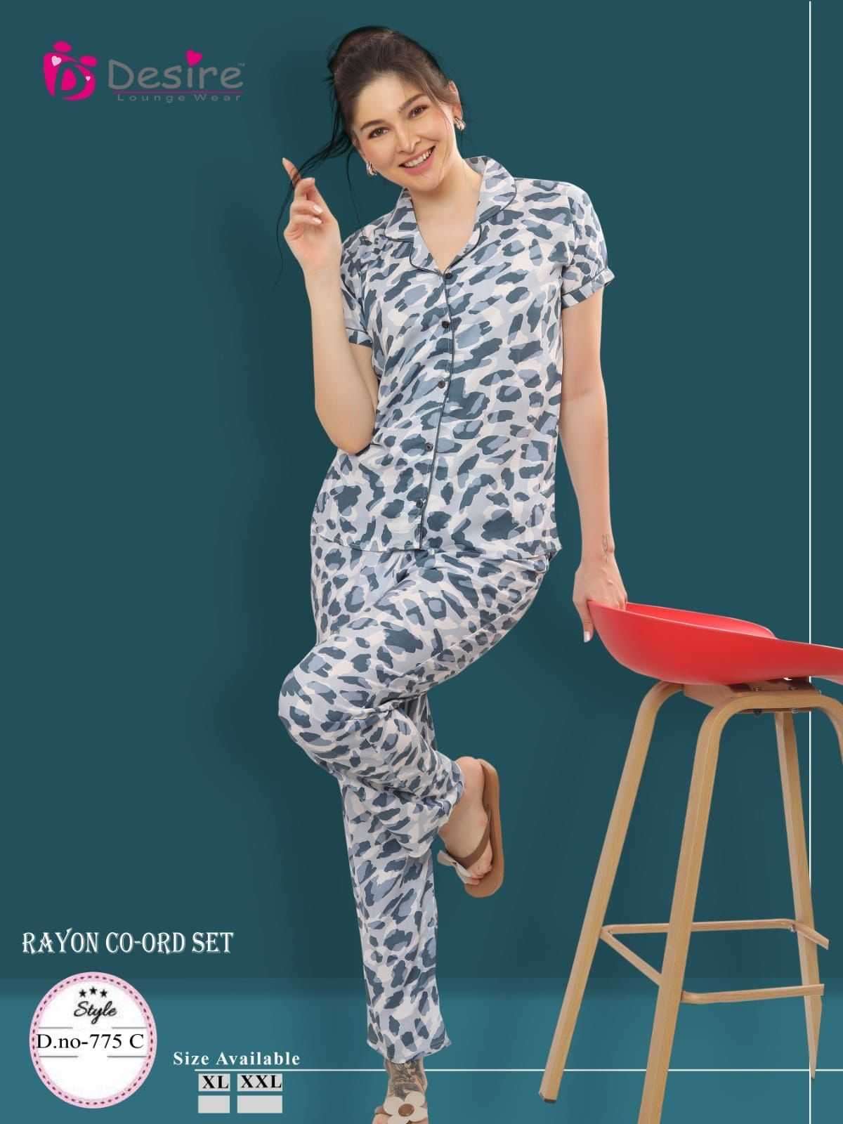 desire rayon cord set 774-776 readymade front open women night suit