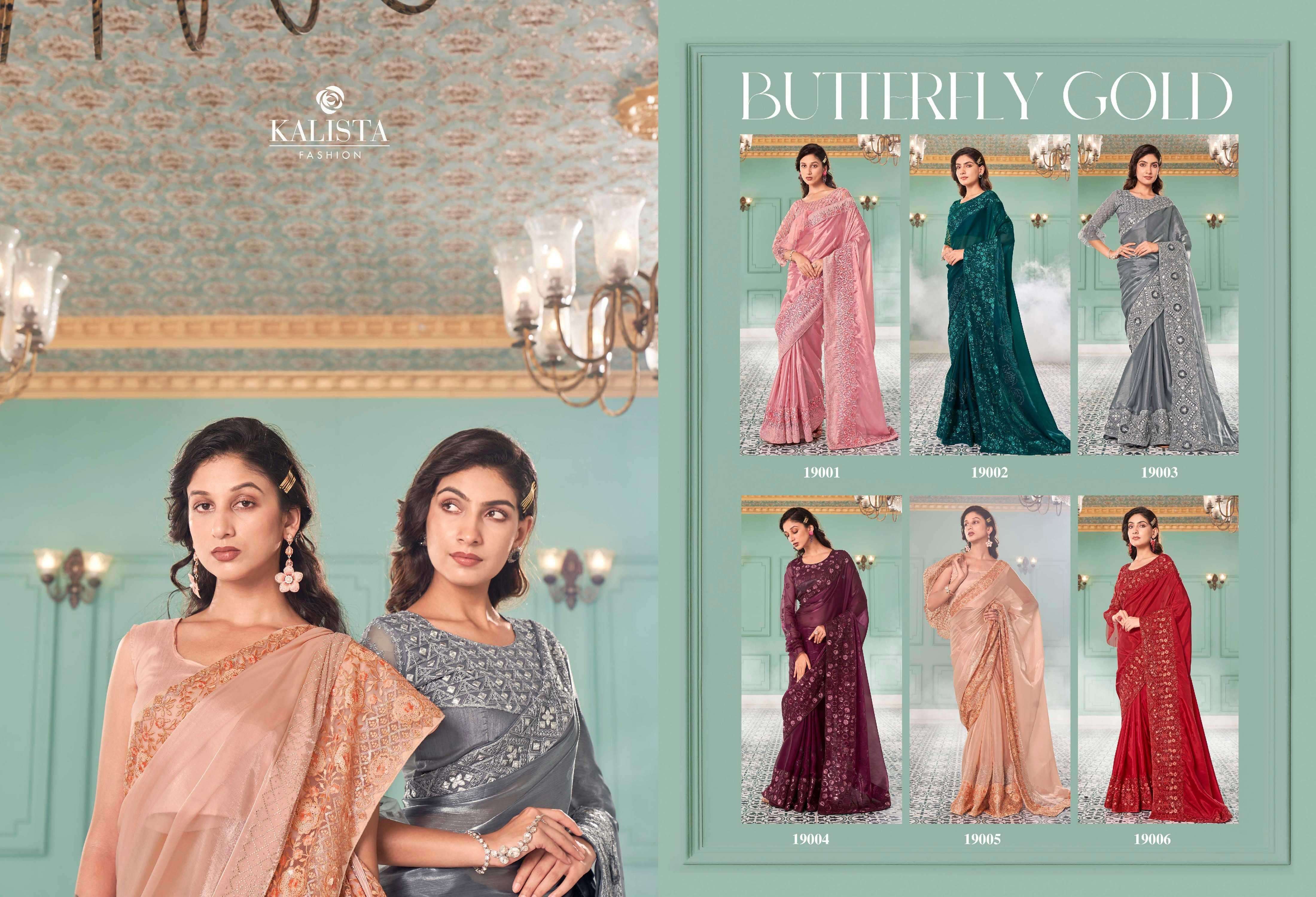 kalista fashion butterfly gold series 19001-19004 fancy saree