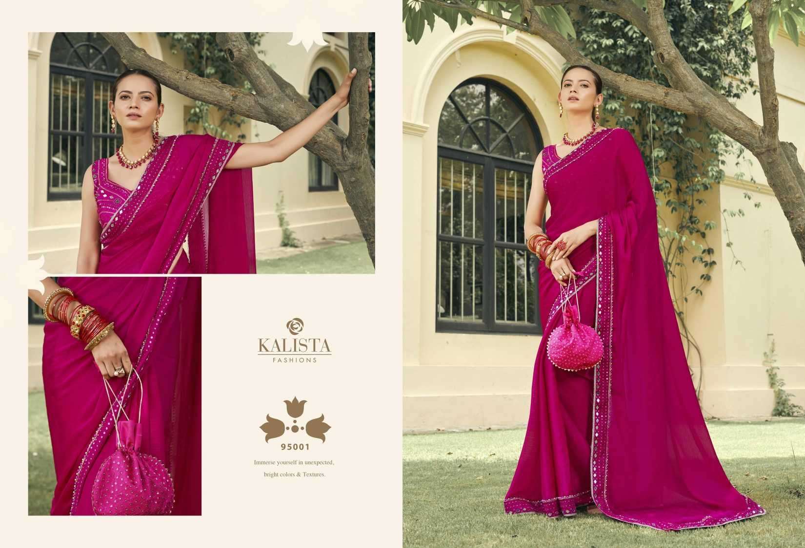 kalista fashion shop the look series 95001-95006 blooming satin chiffon saree
