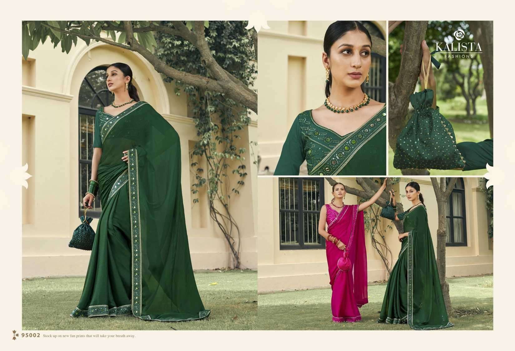 kalista fashion shop the look series 95001-95006 blooming satin chiffon saree