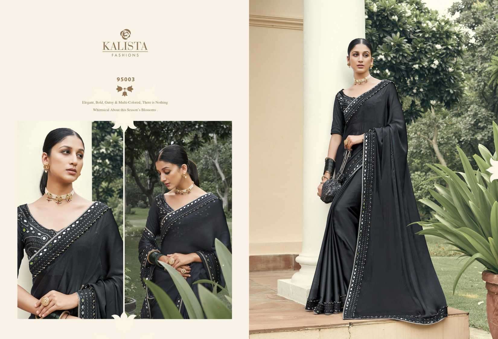 kalista fashion shop the look series 95001-95006 blooming satin chiffon saree
