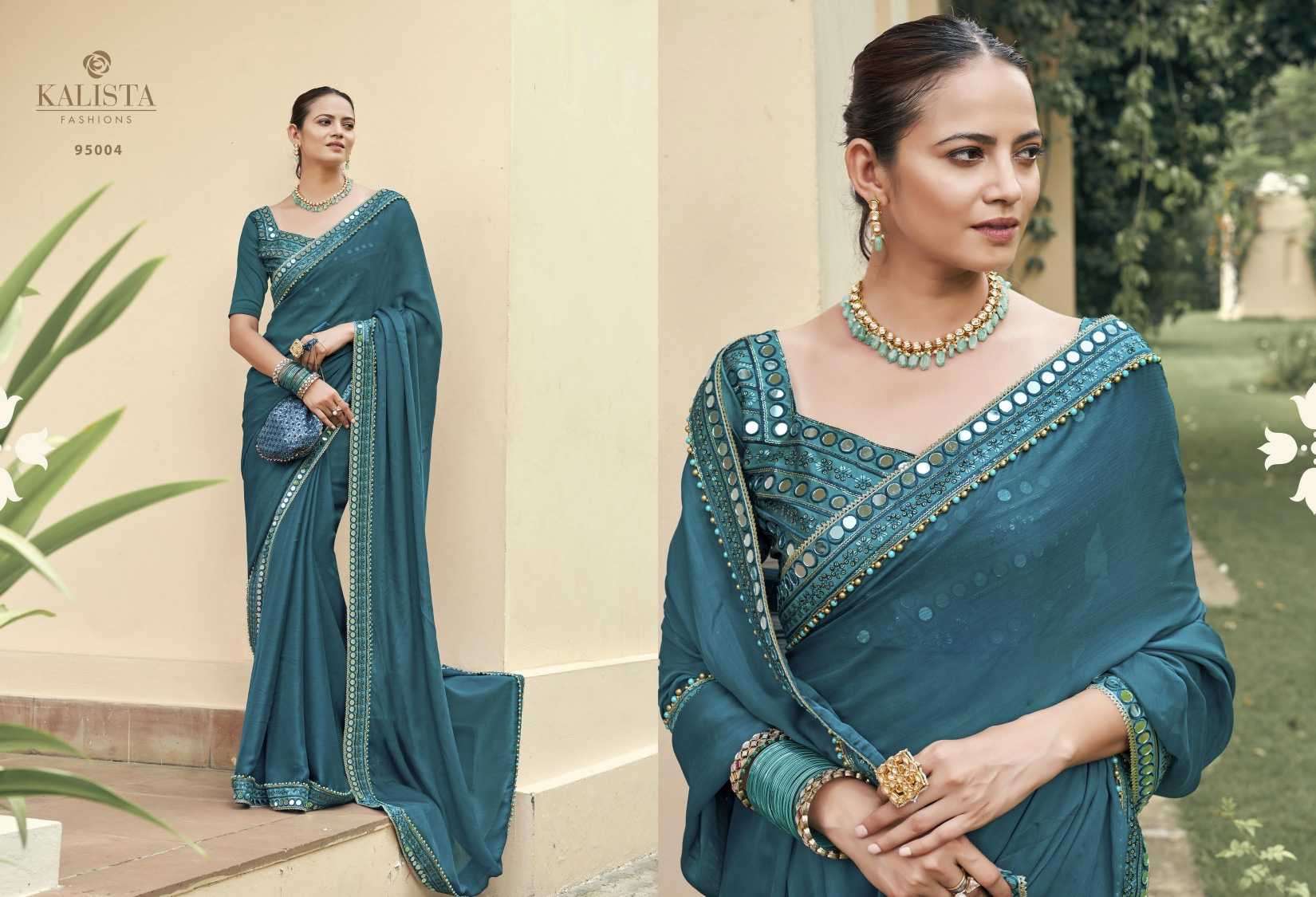kalista fashion shop the look series 95001-95006 blooming satin chiffon saree