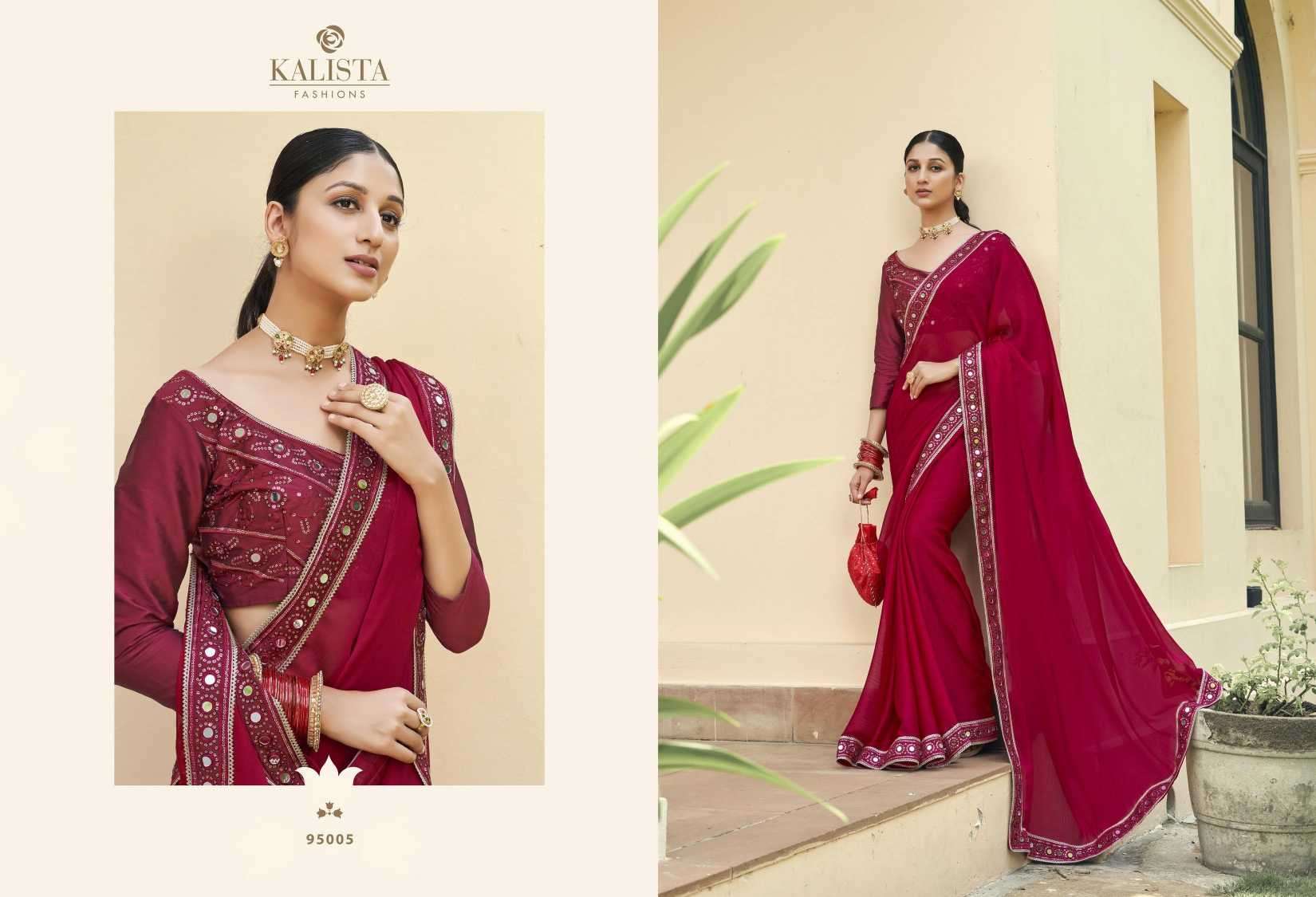 kalista fashion shop the look series 95001-95006 blooming satin chiffon saree