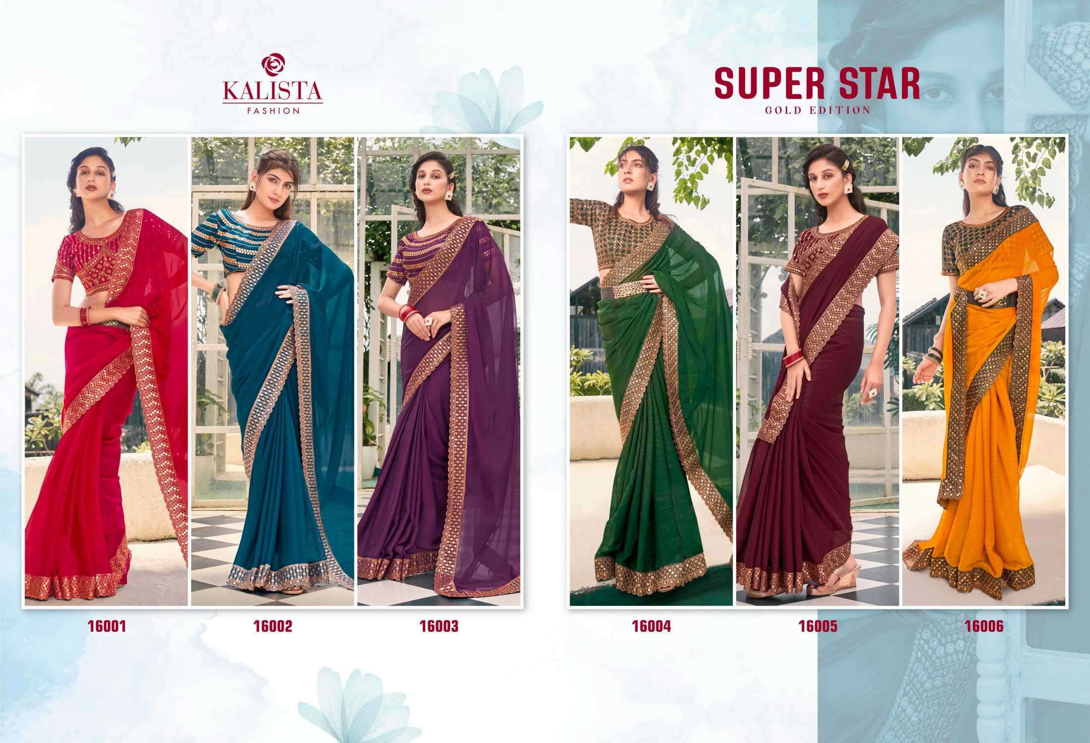 kalista fashion super star gold edition series 16001-16006 shimmer saree