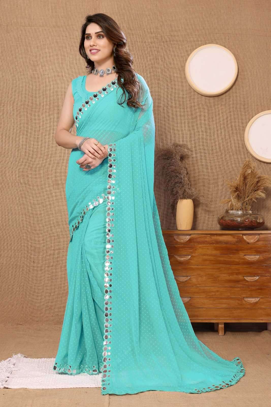 pr butti mirror Georgette sarees fancy catalog 