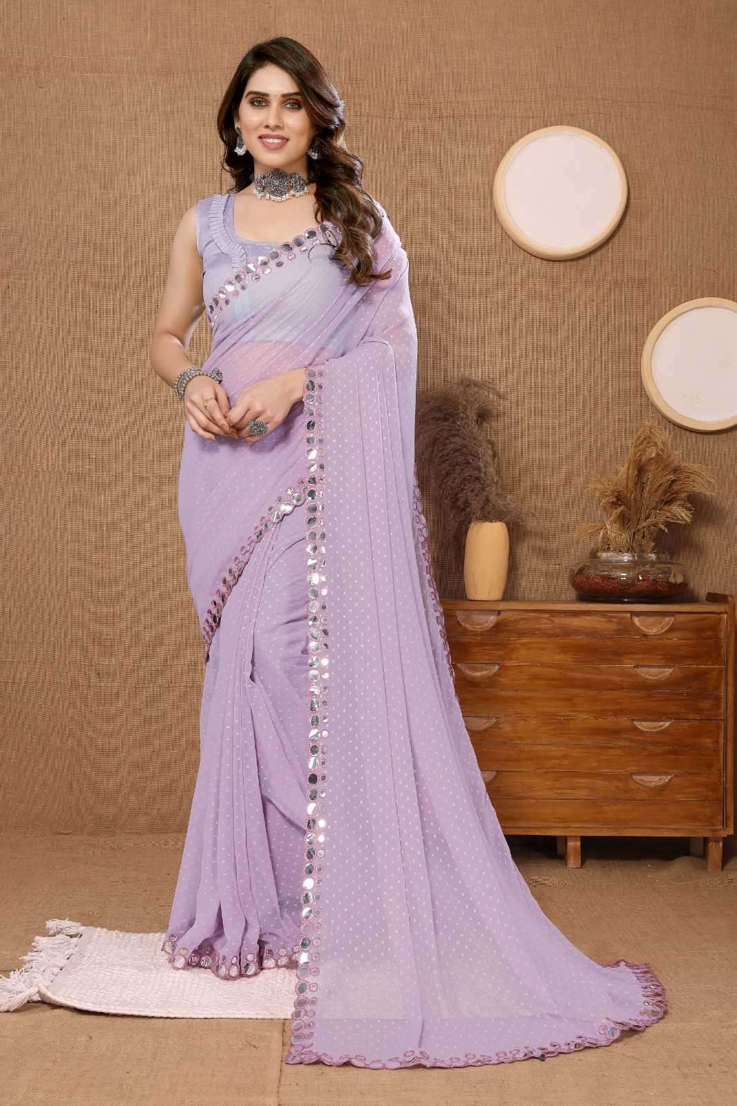pr butti mirror Georgette sarees fancy catalog 