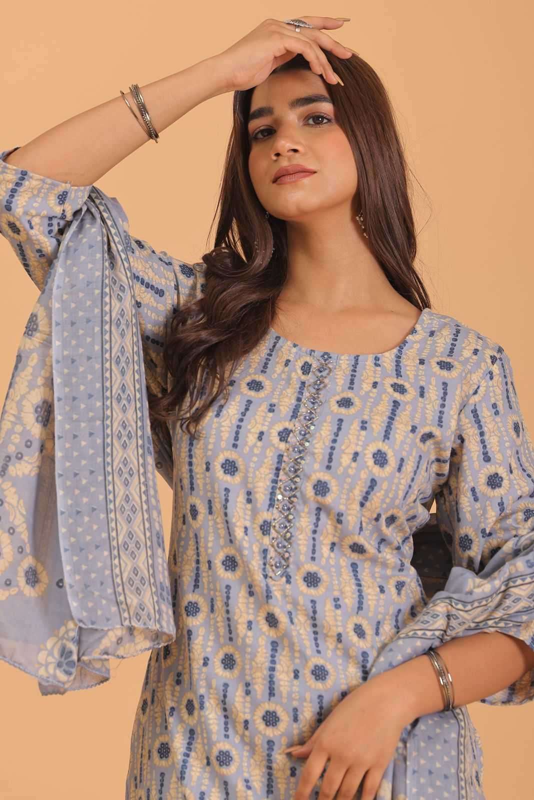 pr heritage slub handwork 3pcs Two tone readymade suit 