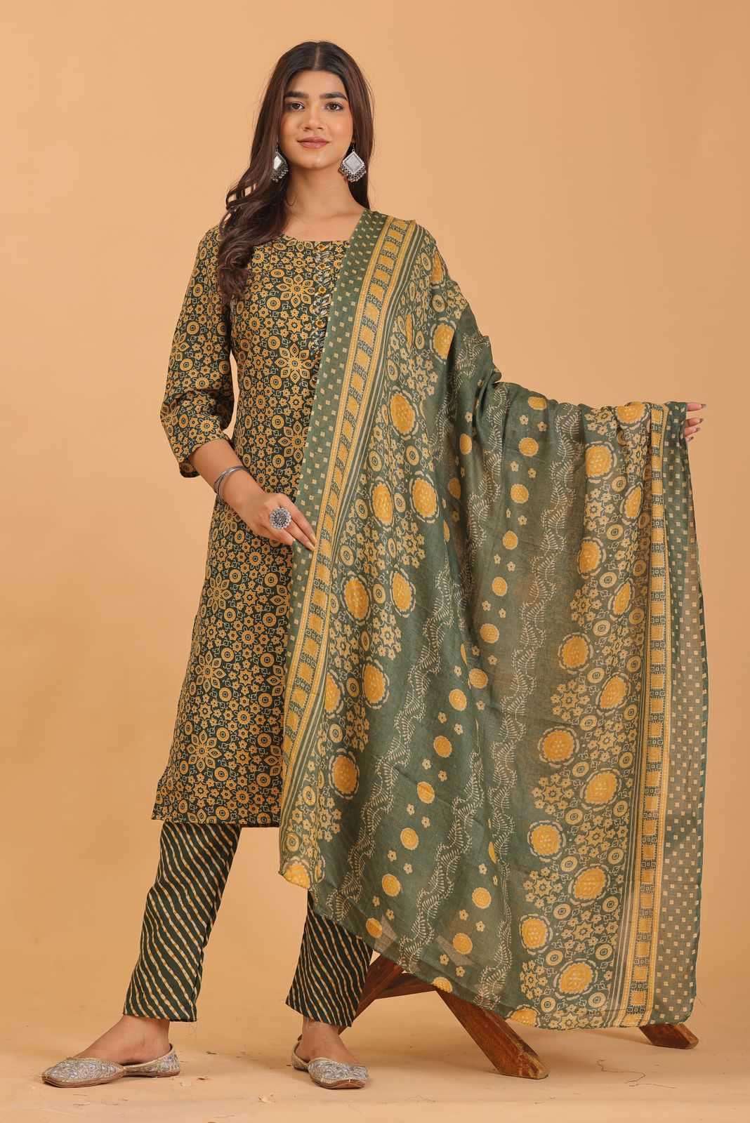 pr heritage slub handwork 3pcs Two tone readymade suit 