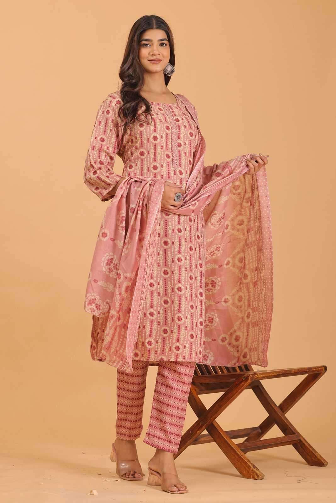 pr heritage slub handwork 3pcs Two tone readymade suit 