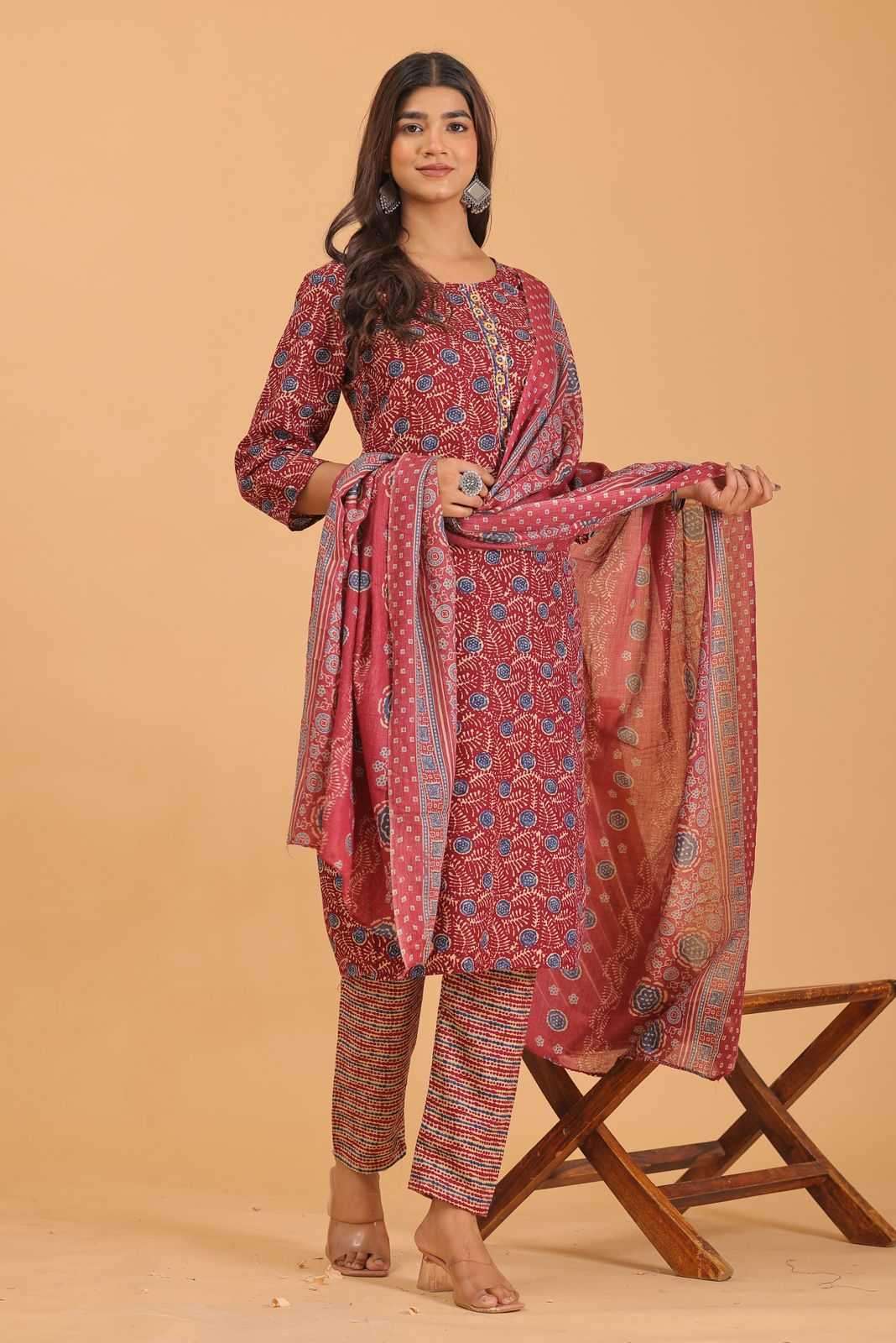 pr heritage slub handwork 3pcs Two tone readymade suit 