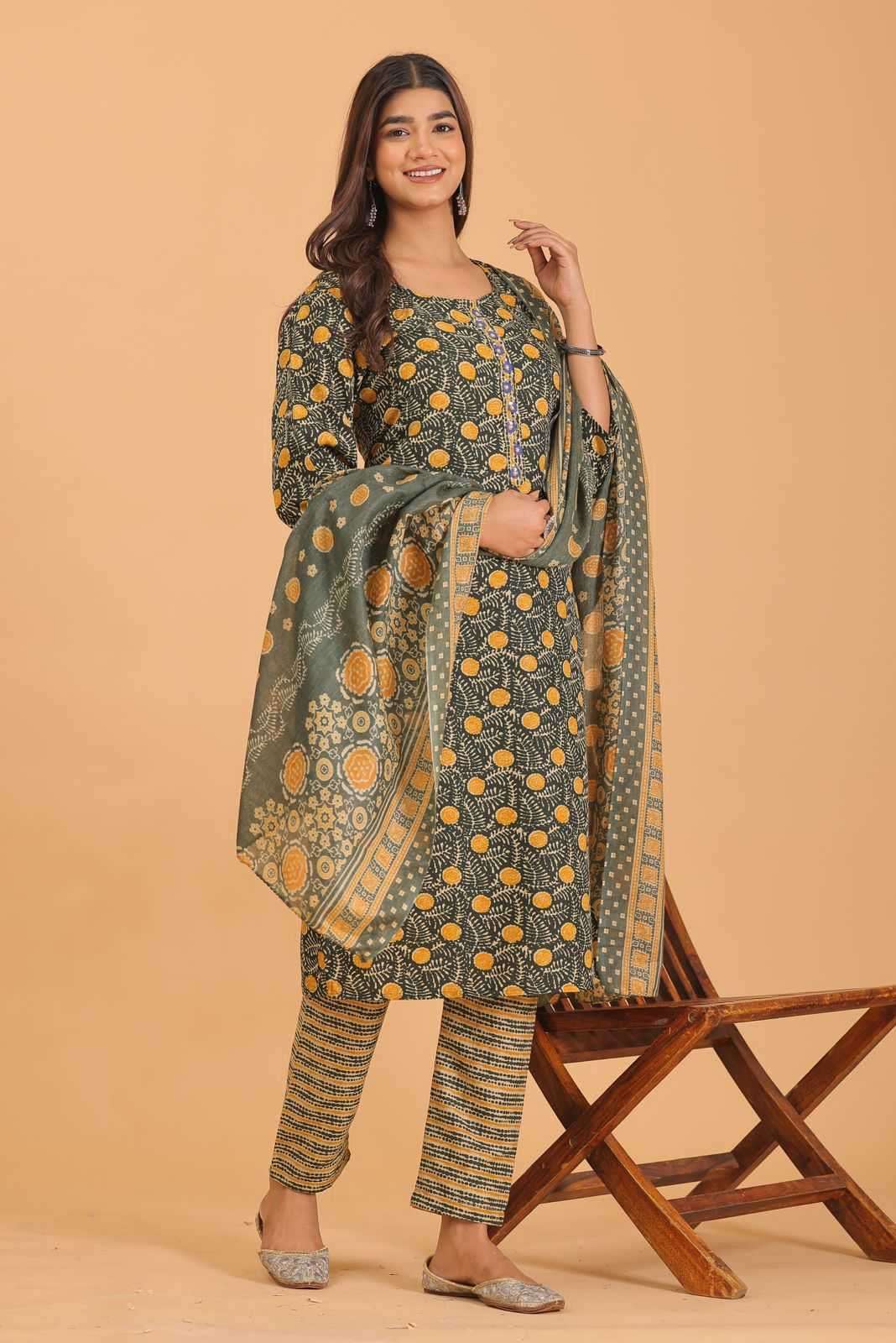 pr heritage slub handwork 3pcs Two tone readymade suit 