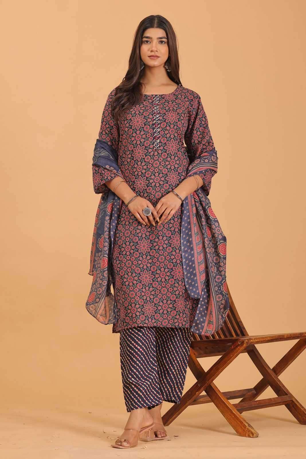 pr heritage slub handwork 3pcs Two tone readymade suit 