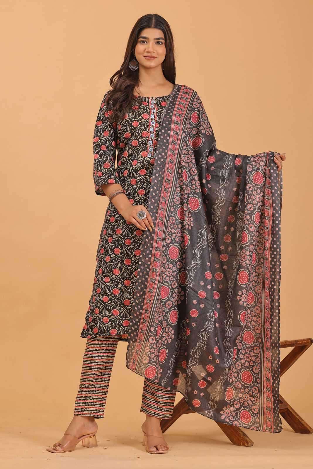 pr heritage slub handwork 3pcs Two tone readymade suit 