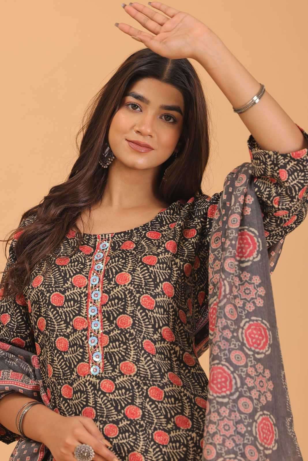 pr heritage slub handwork 3pcs Two tone readymade suit 
