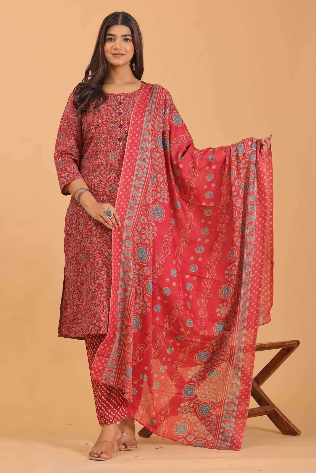 pr heritage slub handwork 3pcs Two tone readymade suit 