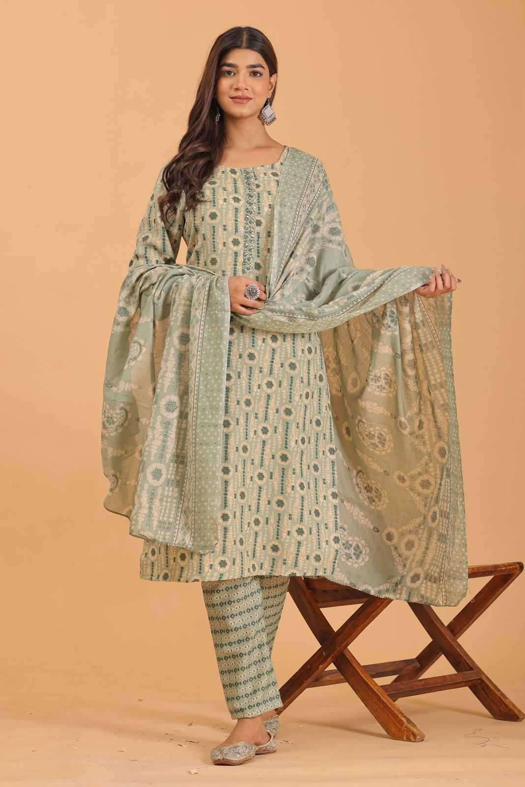 pr heritage slub handwork 3pcs Two tone readymade suit 