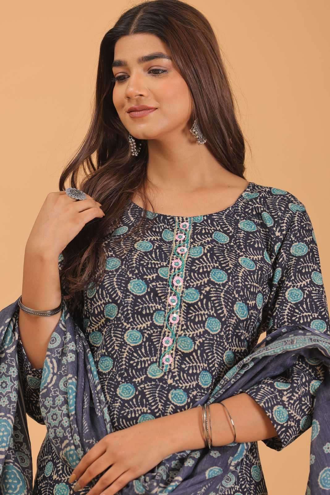pr heritage slub handwork 3pcs Two tone readymade suit 