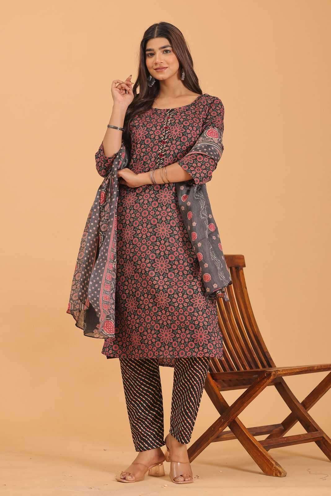 pr heritage slub handwork 3pcs Two tone readymade suit 