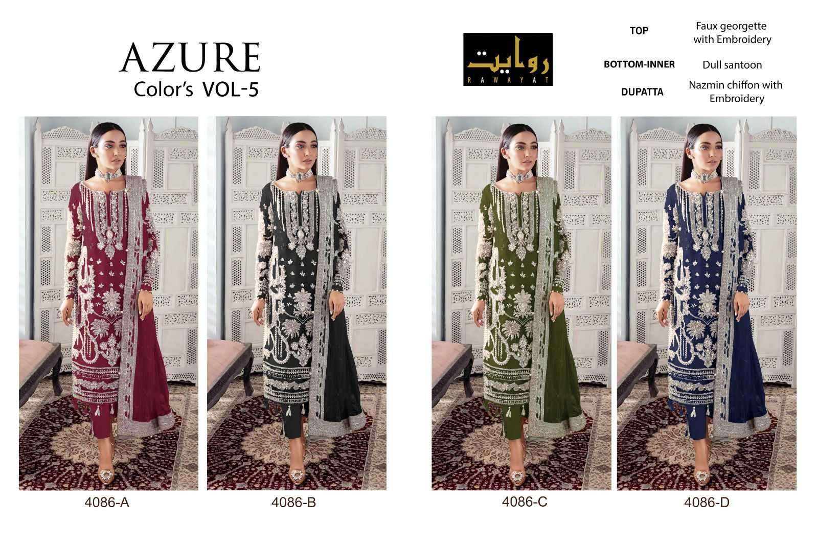 rawayat azure colors vol 5 series 4086 faux georgette suit 