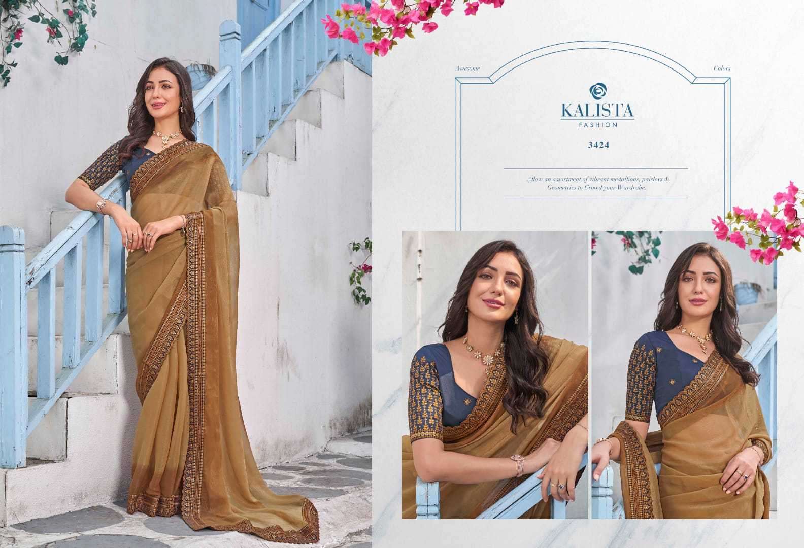 kalista fashions resham series 3421-3426 shimmer saree