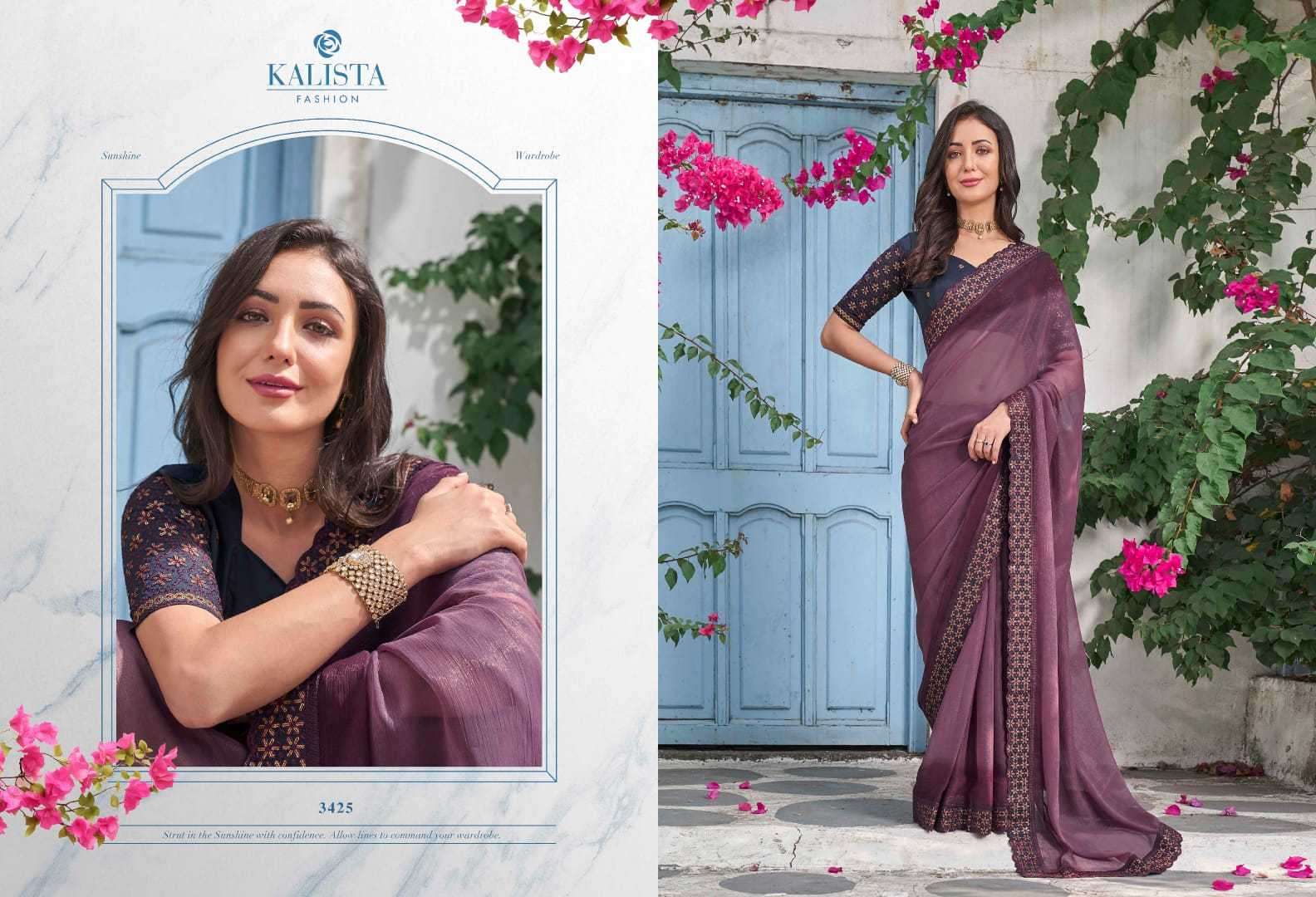 kalista fashions resham series 3421-3426 shimmer saree