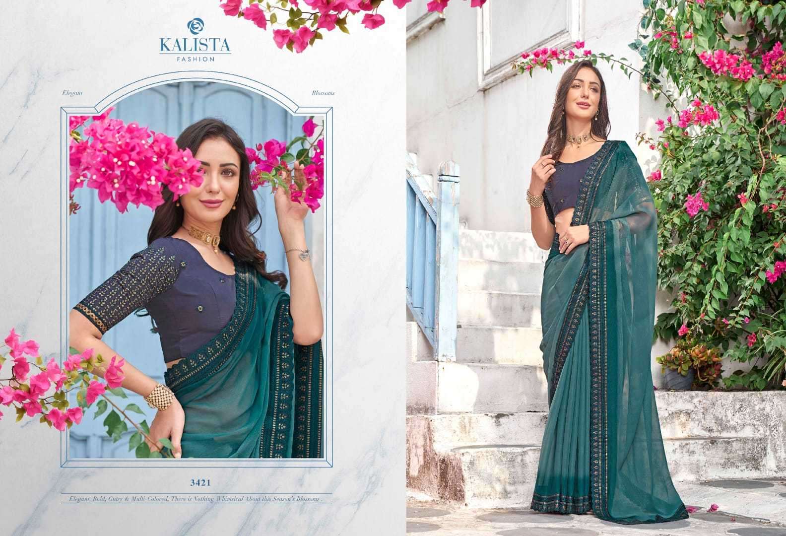 kalista fashions resham series 3421-3426 shimmer saree