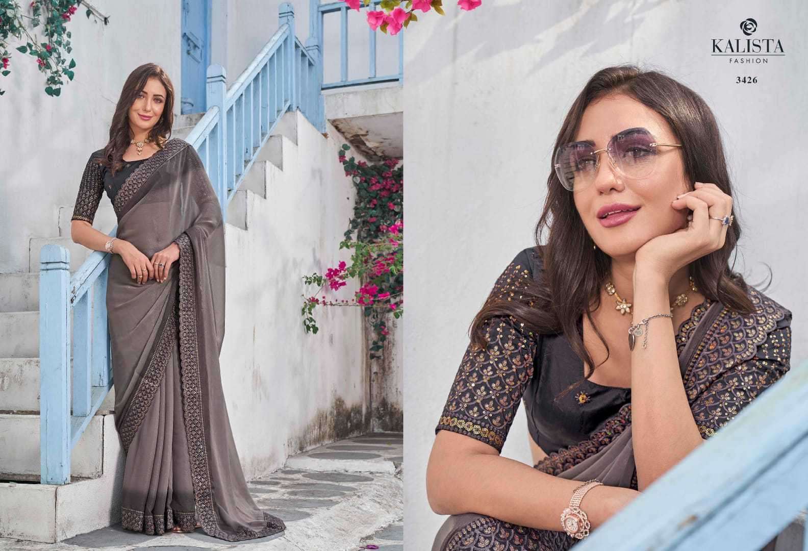 kalista fashions resham series 3421-3426 shimmer saree