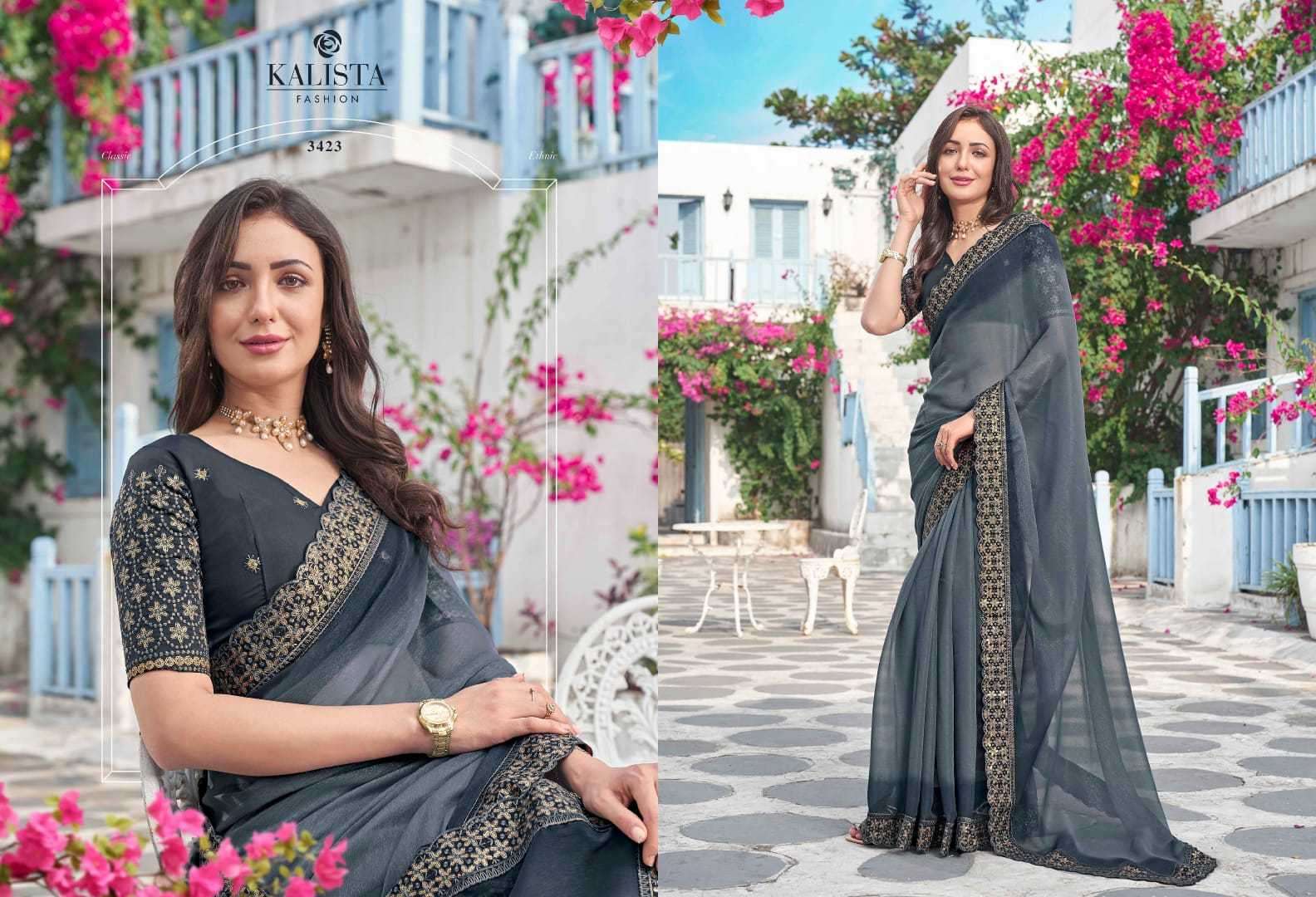 kalista fashions resham series 3421-3426 shimmer saree