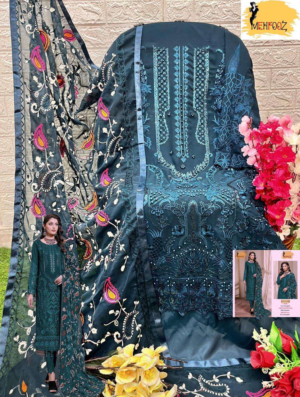 Mehfooz Pakistani Work series 1014 fox Jorjat work Suits