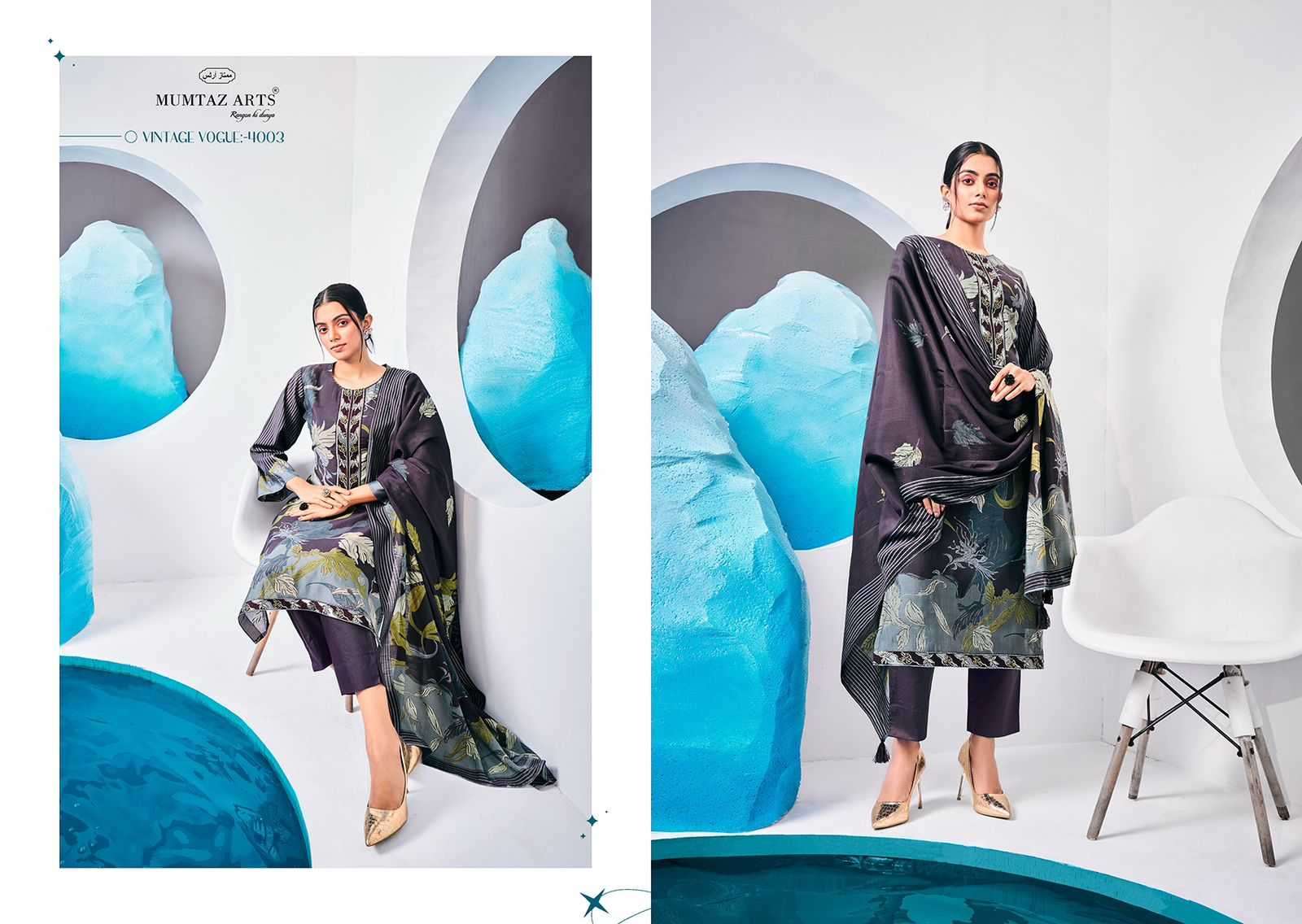 mumtaz arts vintage vogue series 4001-4004 pure viscose muslin suit