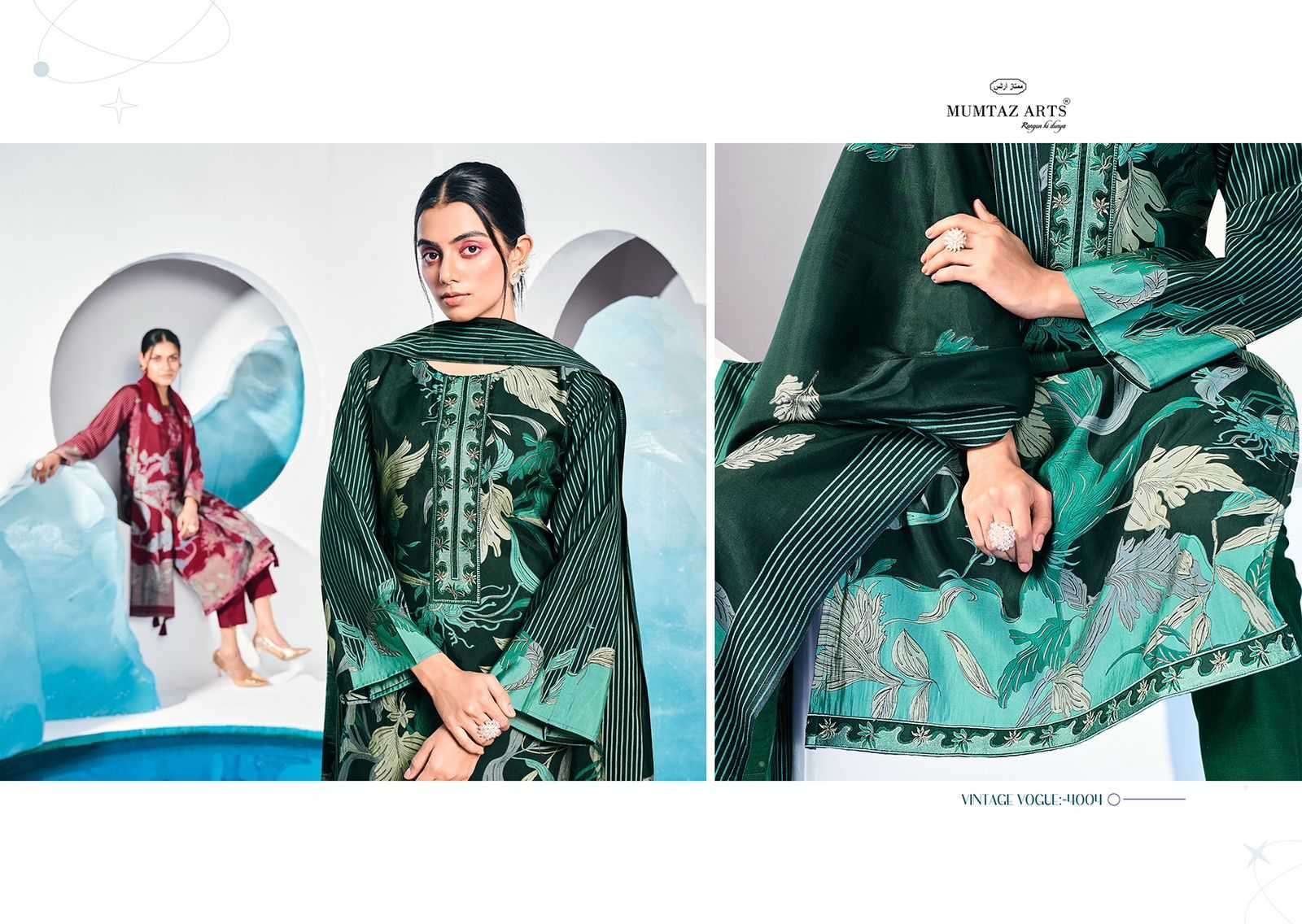 mumtaz arts vintage vogue series 4001-4004 pure viscose muslin suit