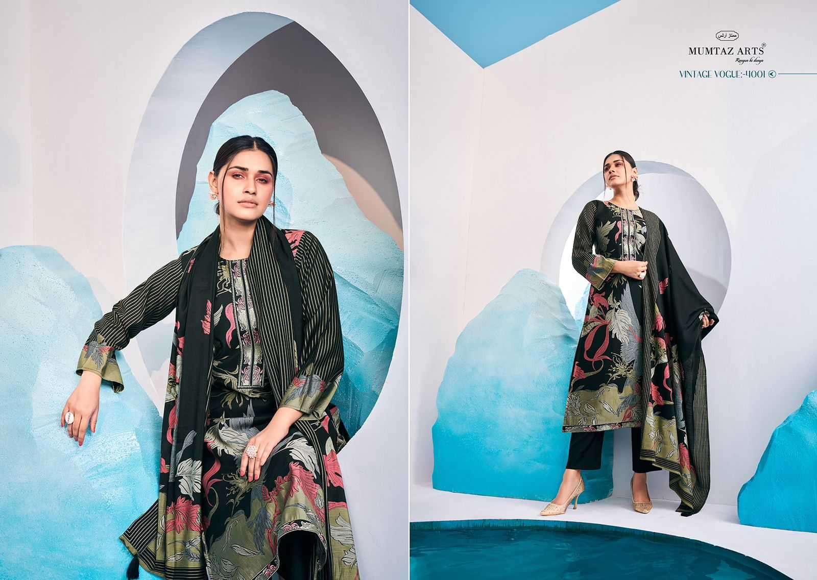 mumtaz arts vintage vogue series 4001-4004 pure viscose muslin suit