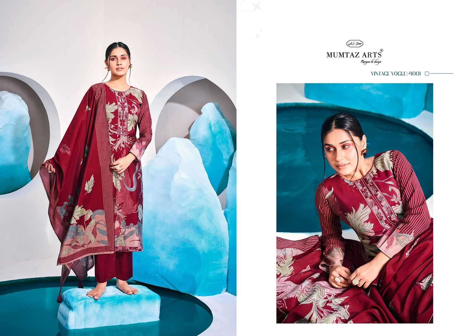 mumtaz arts vintage vogue series 4001-4004 pure viscose muslin suit