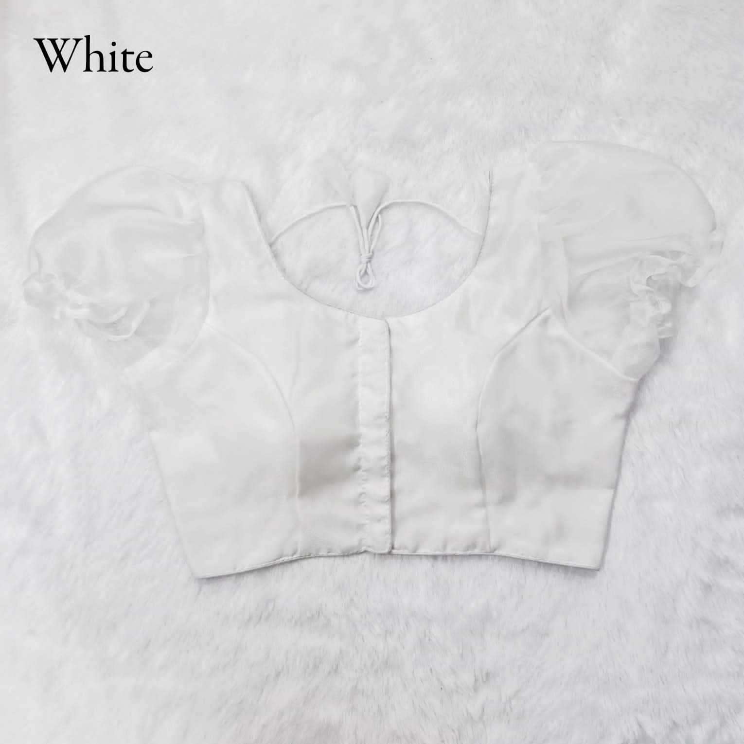 pr organza elastic fancy readymade blouse with balloon sleeve catalog