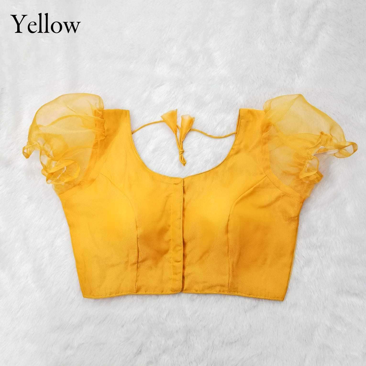 pr organza elastic fancy readymade blouse with balloon sleeve catalog