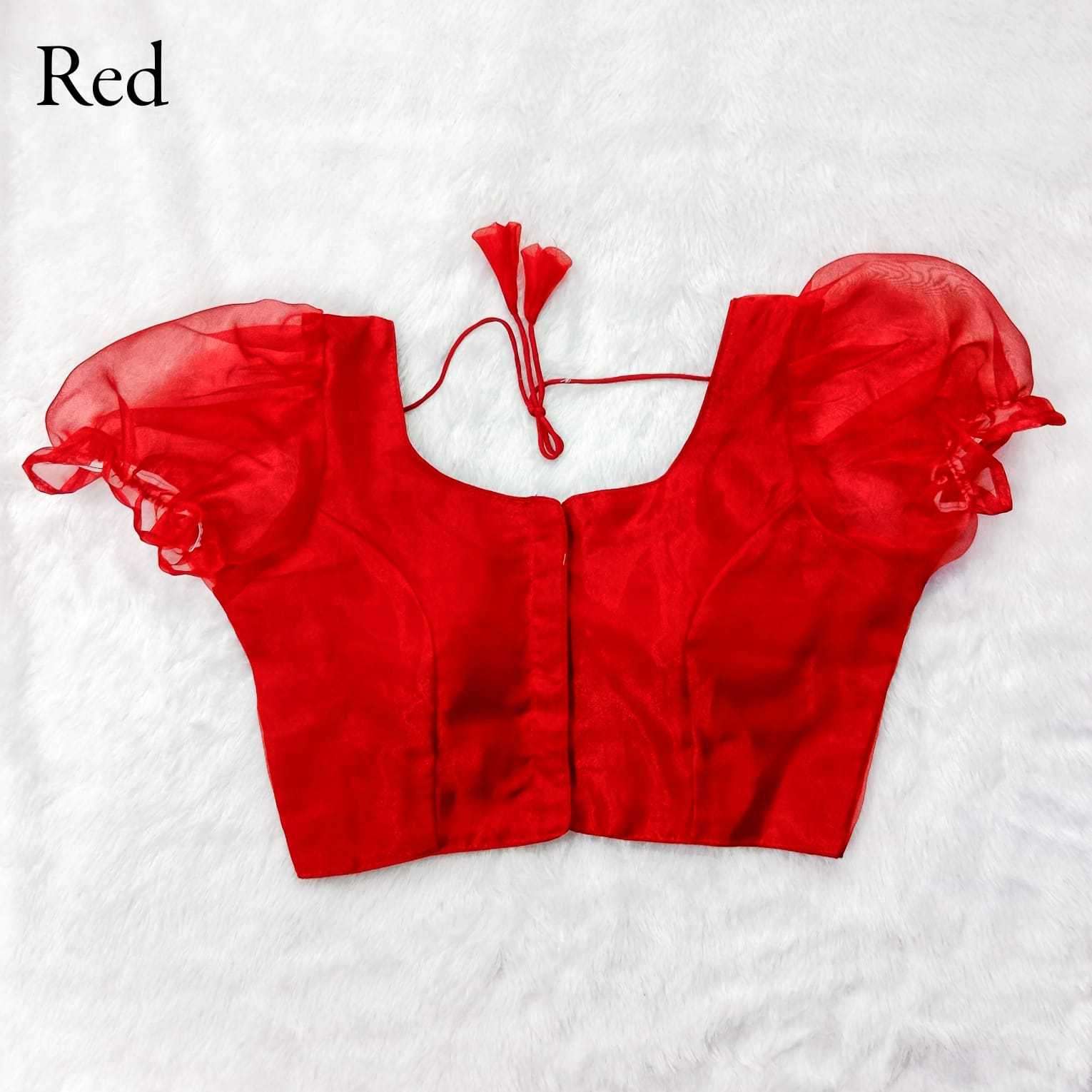 pr organza elastic fancy readymade blouse with balloon sleeve catalog