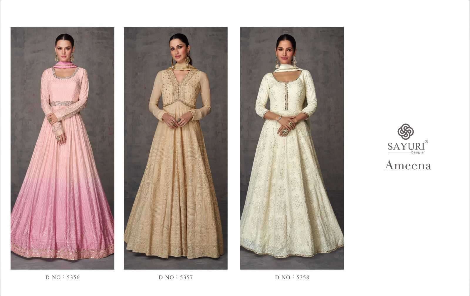 sayuri designer ameena series 5356-5358 real georgette gown with dupatta
