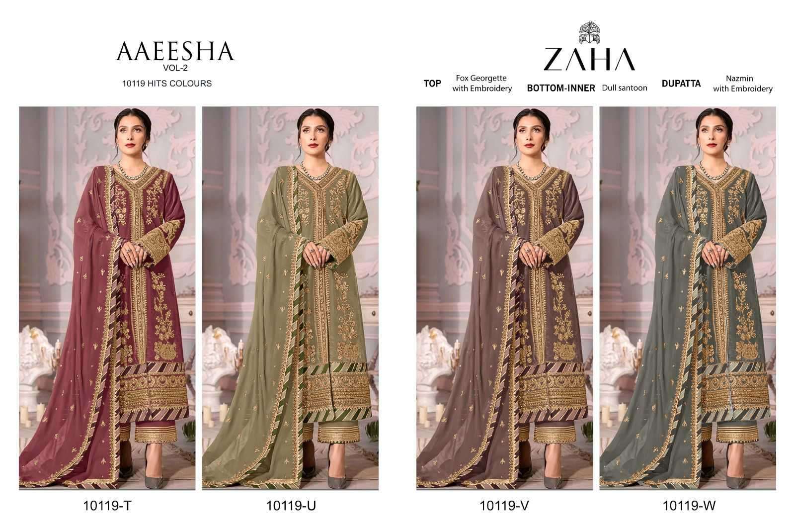 zaha aaeesha vol 2 10119 tuvw hit colors georgette suit 