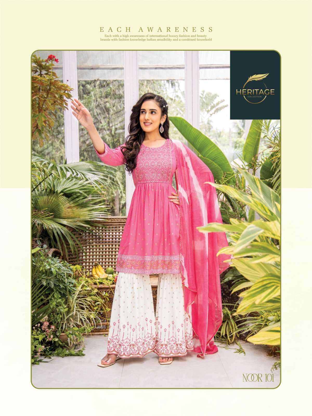 heritage noor nx series 101-105 rayon slub sharara readymade suit 