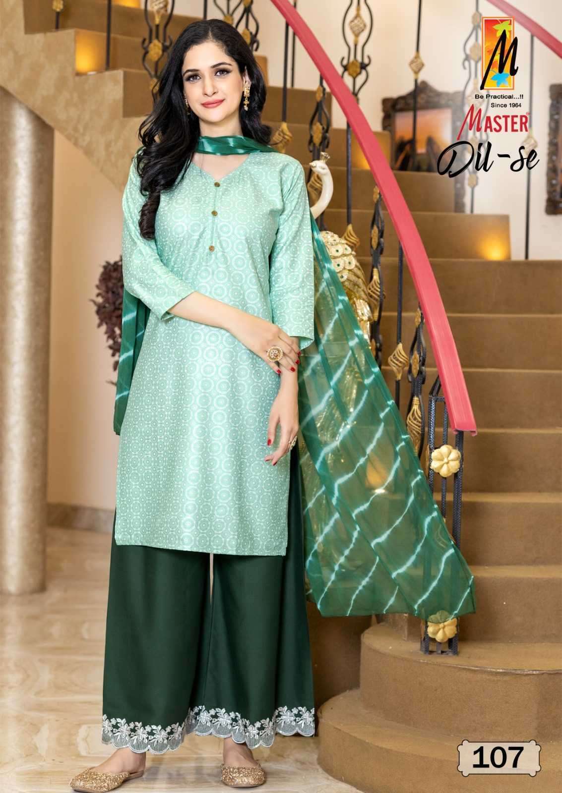 master dil se series 101-108 fancy rayon readymade suit 