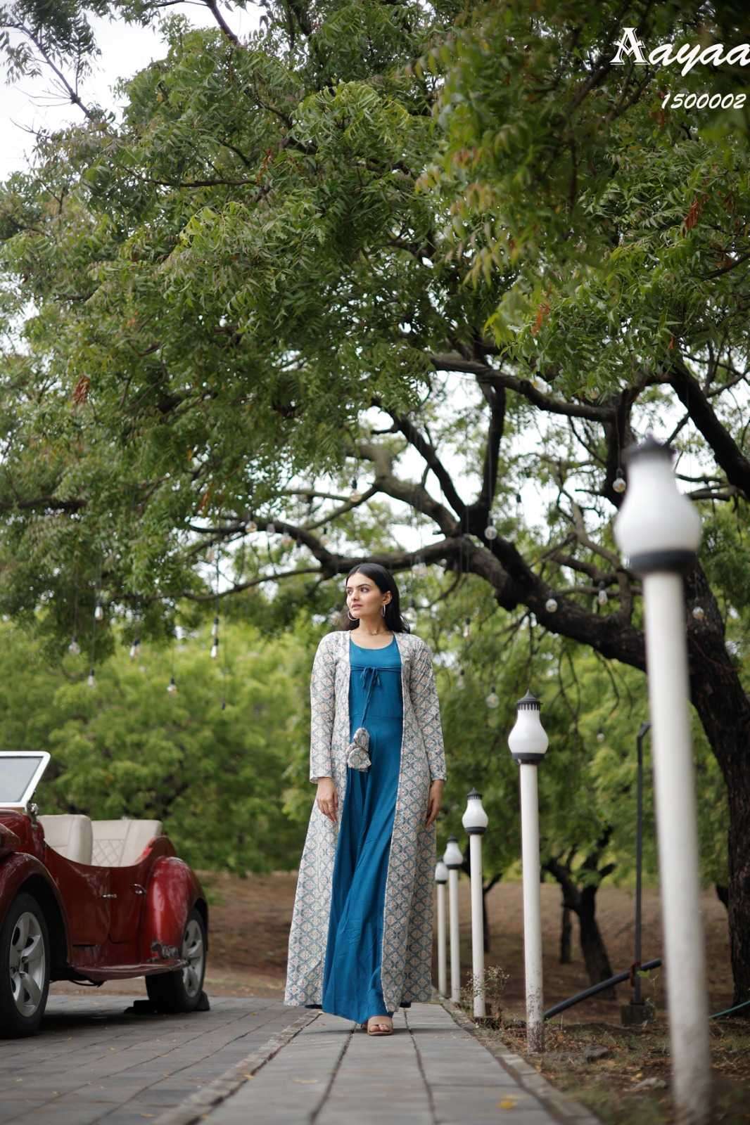 Blue Black Printed Georgette Long Shrug - Shrugs Online in India | Shrug  for dresses, Long shrug, Ladies dress design