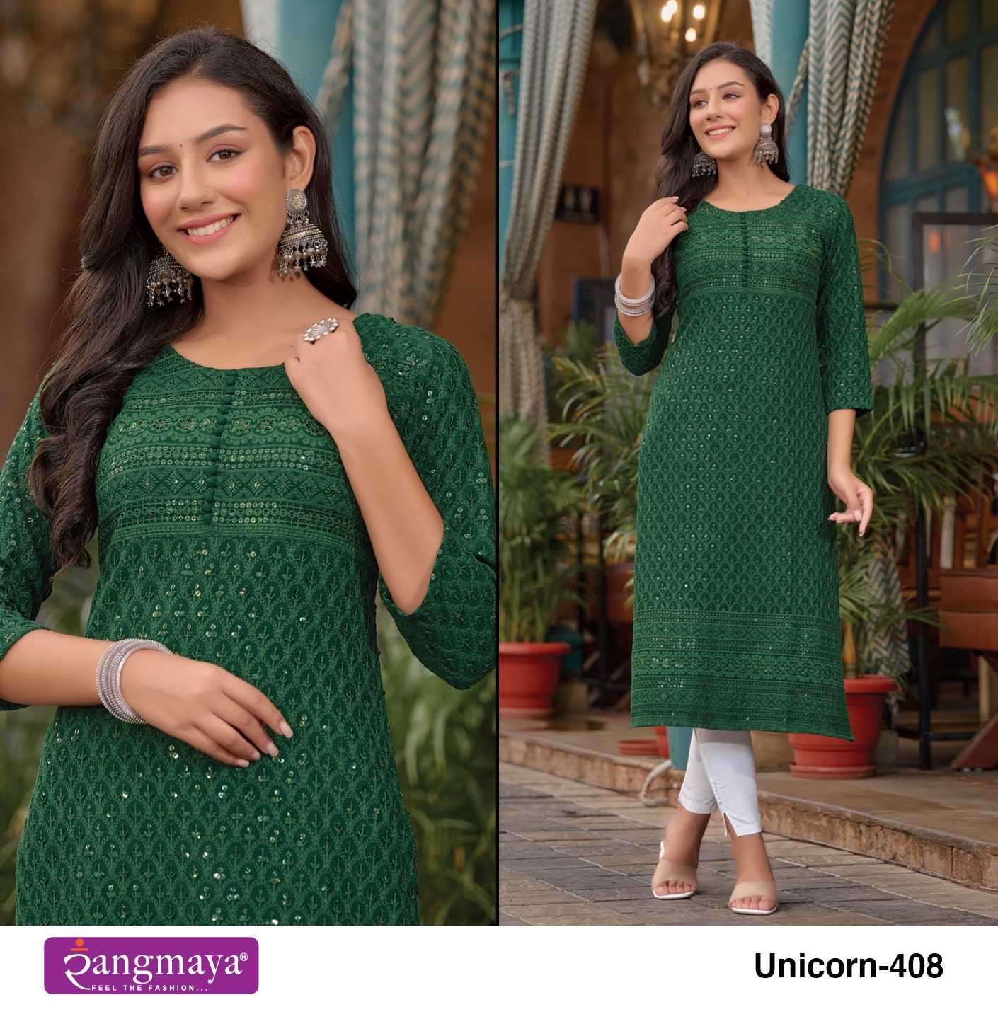 rangmaya unicorn vol 4 series 101-108 schiffli chicken kurti 